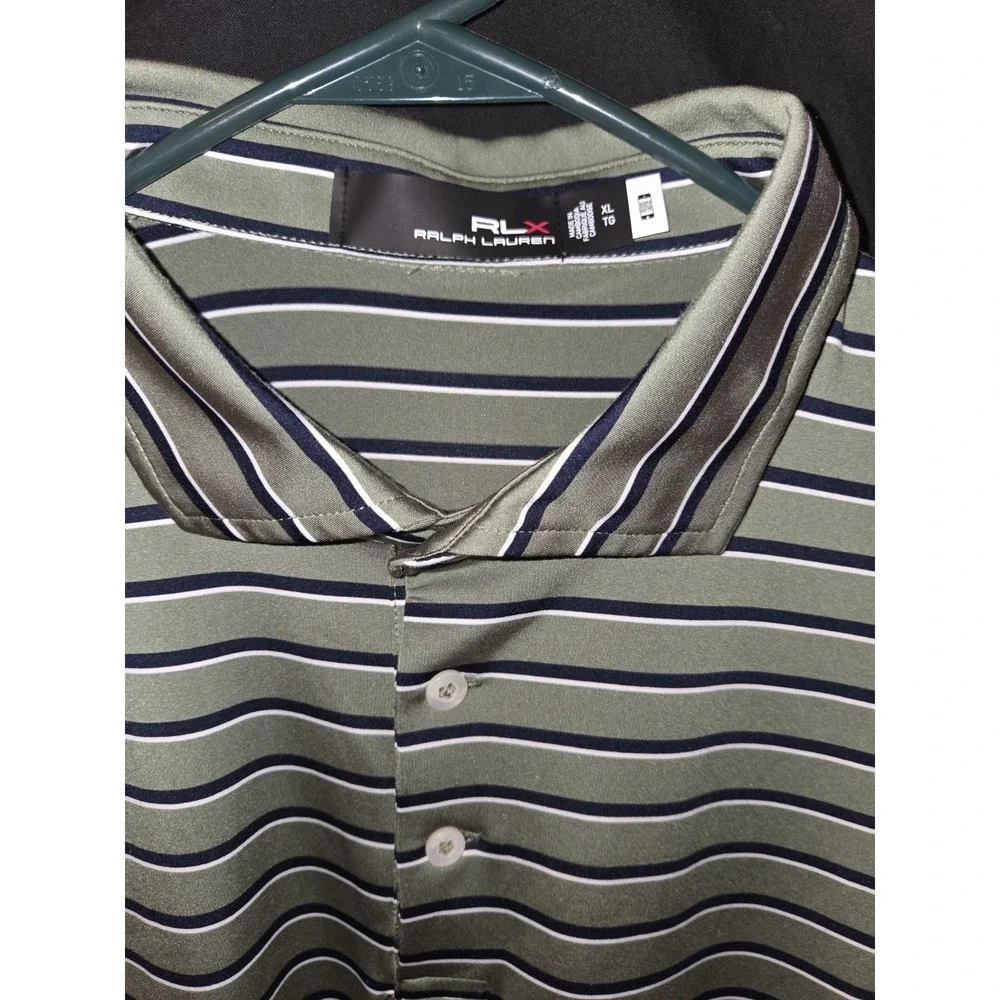 RLX Ralph Lauren Golf Polo Shirt Mens Sz XL Green Blue Stripes Short‎ Sleeve